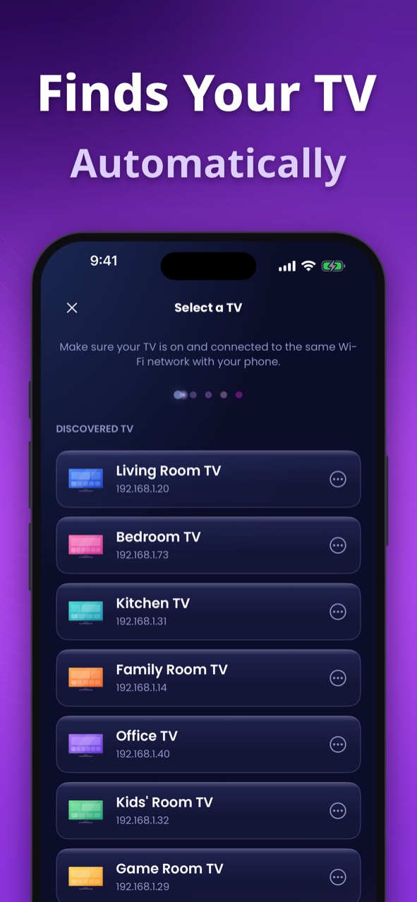 Finds your TV automatically: the Select a TV list